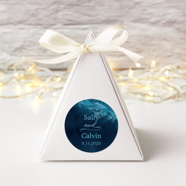 Elegant Ocean Wave Wedding Save the Date  Classic Round Sticker (Creator Uploaded)