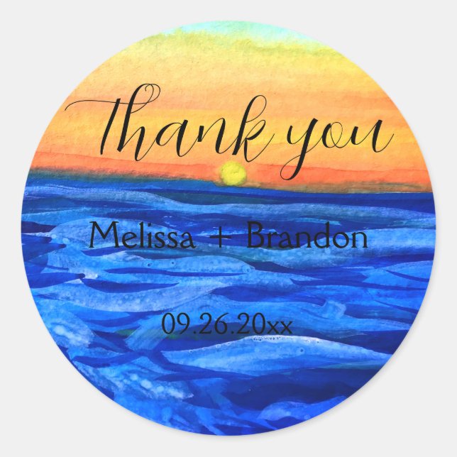 Elegant Ocean Waves Beach Sea Destination Wedding  Classic Round Sticker (Front)