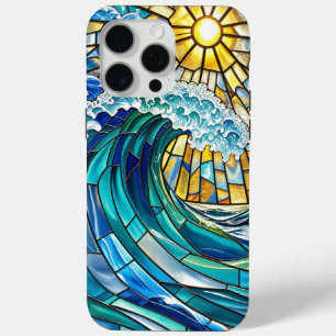 Elegant Ocean Waves & Sun Glow – Stunning Stained  iPhone 15 Pro Max Case