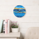 Elegant Ocean Waves Wedding Anniversary Keepsake Large Clock<br><div class="desc">An elegant, personalised wedding anniversary keepsake clock with a nautical, beach life theme, featuring hand drawn blue ocean waves and gold foil (this is a digital effect, not real foil); modern typography and a dash of modern calligraphy in the anniversary number. A nice custom wedding or anniversary gift for a...</div>