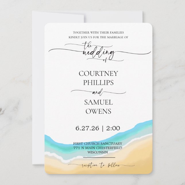 Elegant Ocean Waves Wedding Invitation (Front)