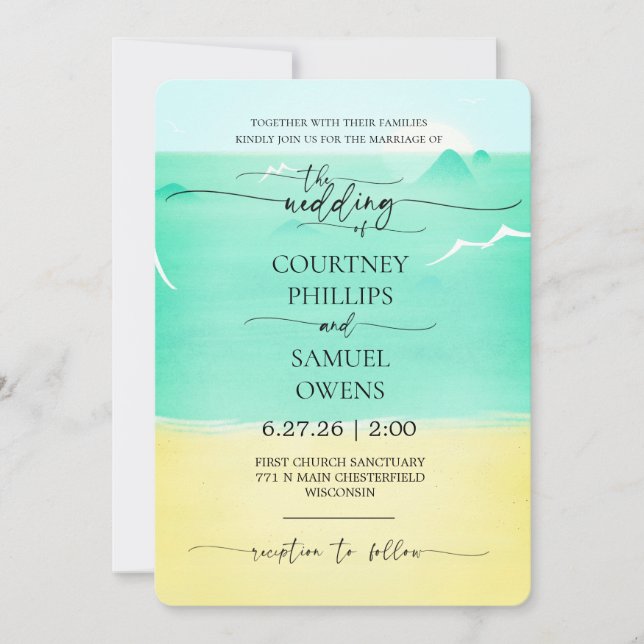 Elegant Ocean Waves Wedding Invitation (Front)