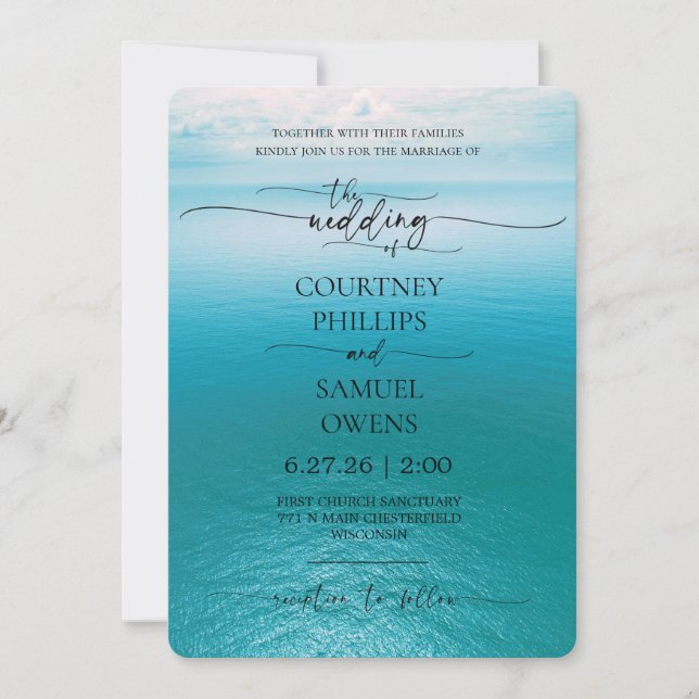 Elegant Ocean Waves Wedding Invitation (Front)
