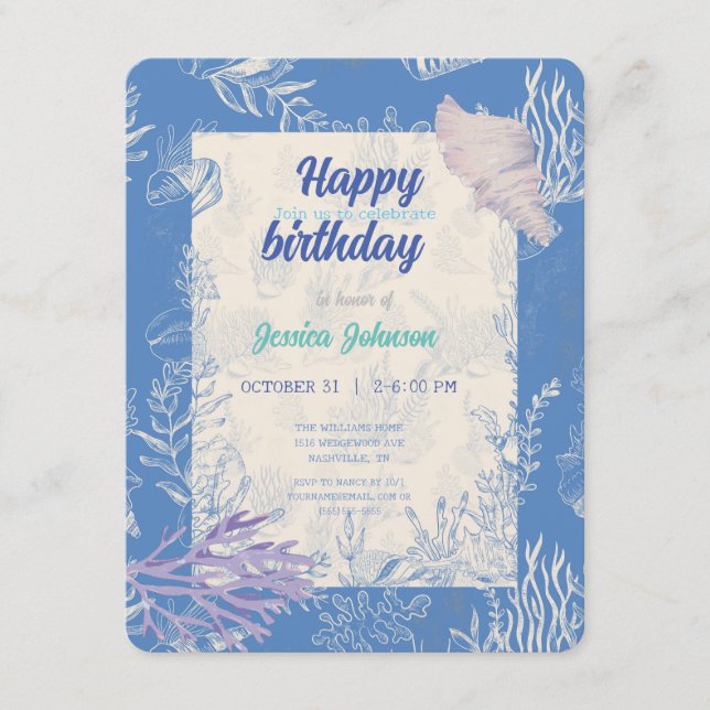 Elegant oceane blue toile enclosure card (Front)