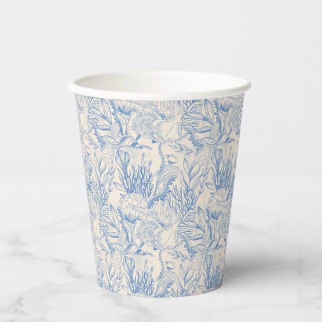 Elegant oceane blue toile paper cups (Front)
