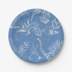 Elegant oceane blue toile paper plate