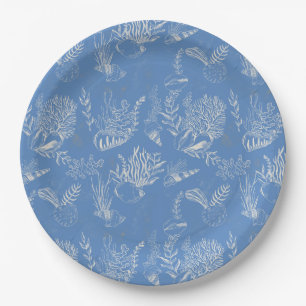 Elegant oceane blue toile paper plate