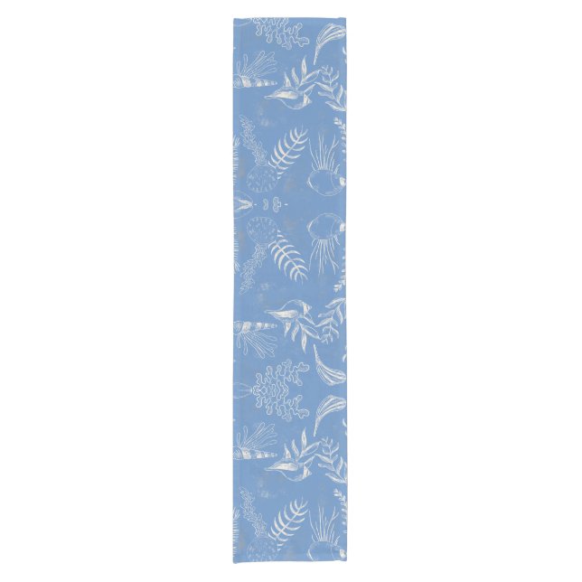 Elegant oceane blue toile short table runner (Front)