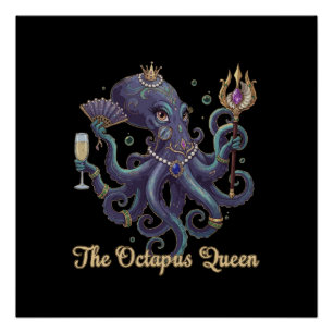 Elegant Octopus Queen Regal Fantasy Sea Life Art Poster