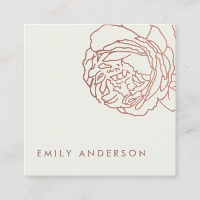 ELEGANT OFF WHITE BLUSH PINK ROSE GOLD FLORAL SQUARE BUSINESS CARD (Front)