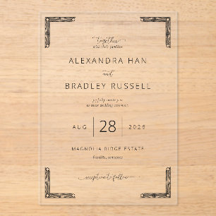 Elegant Off-White Geometric Borders Acrylic Invitations