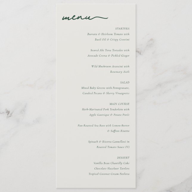 Elegant Off-White Minimalist Wedding Menu (Front)