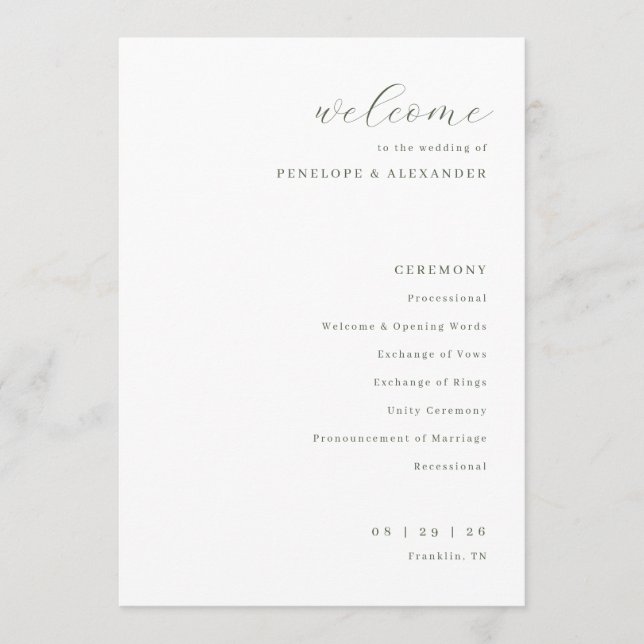 Elegant Off-White Wedding Ceremony Program (Front)