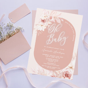 Elegant Oh Baby Blush Floral Baby Shower Invitation