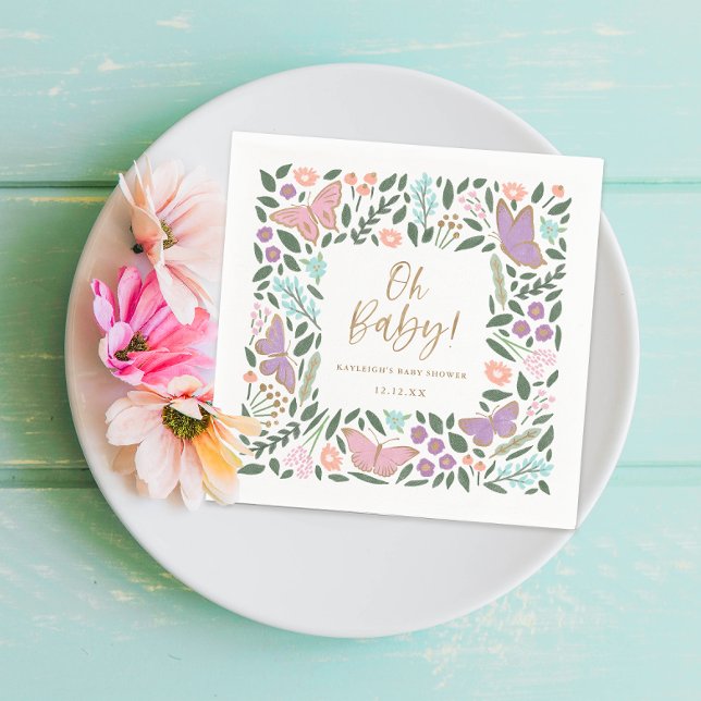 Elegant Oh Baby Butterfly Garden Baby Shower Napkin (Creator Uploaded)