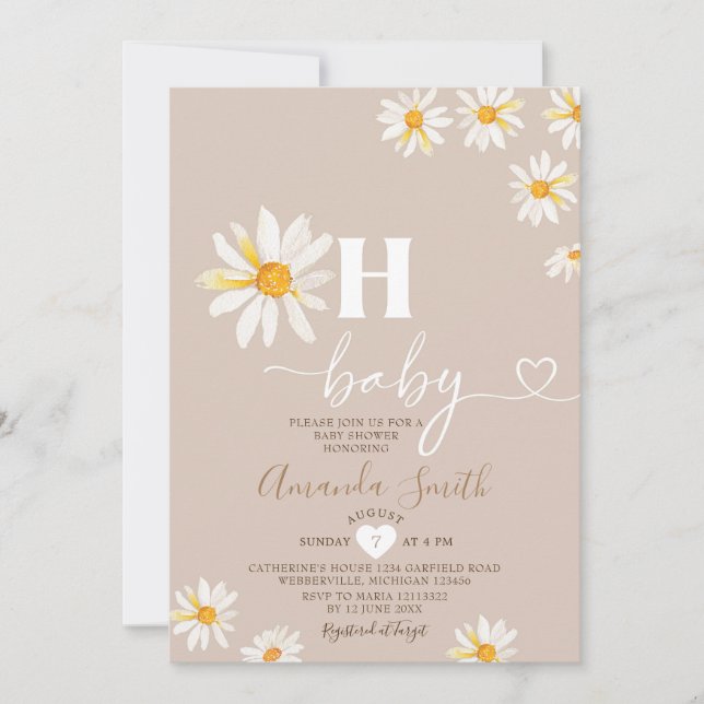 Elegant Oh Baby Daisy Flowers Boho Baby Shower Invitation (Front)