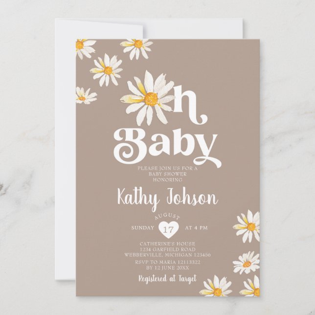 Elegant Oh Baby Daisy Flowers Boho Baby Shower Invitation (Front)