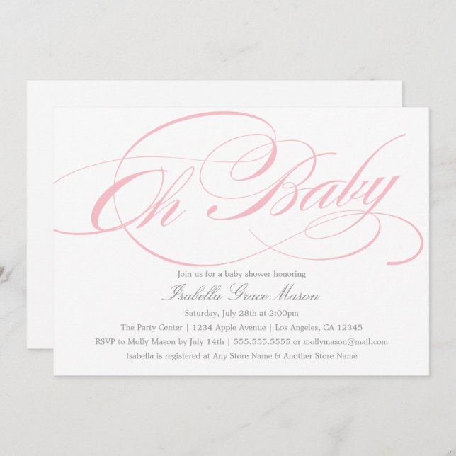 Elegant Oh Baby In Pink | Baby Shower Invitation (Front/Back)