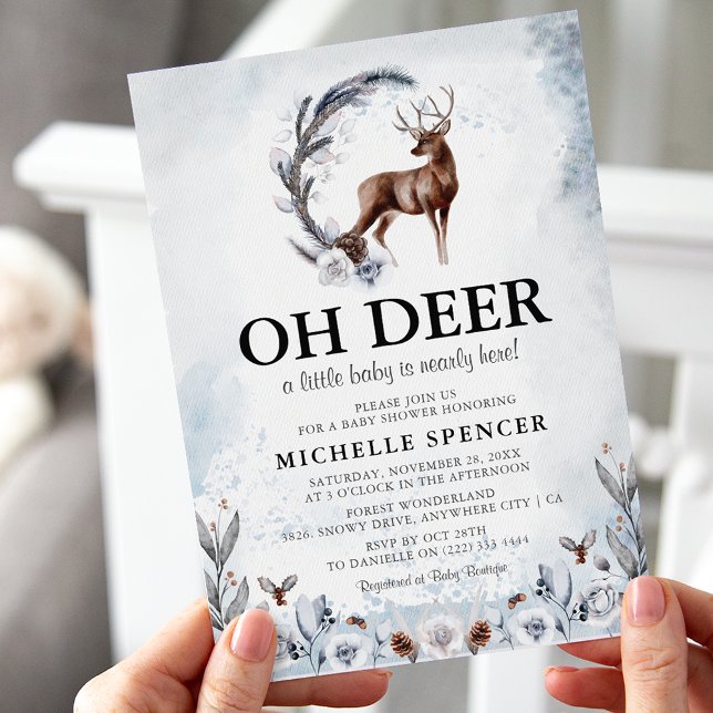 Elegant Oh Deer! Winter Gender Neutral Baby Shower Invitation (Creator Uploaded)