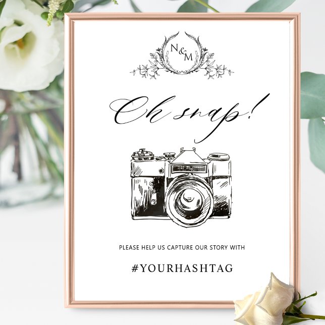 Elegant Oh Snap With Monogram, Hashtag Camera Sign (Creator Uploaded)