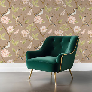 Elegant Oil Painting Bird & Branch Pink Floral Wallpaper