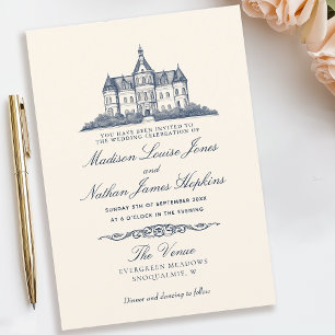 Elegant Old Chateau Manor Wedding Invitation