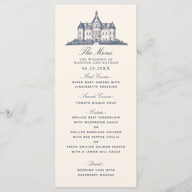 Elegant Old Chateau Manor Wedding  Menu (Front)