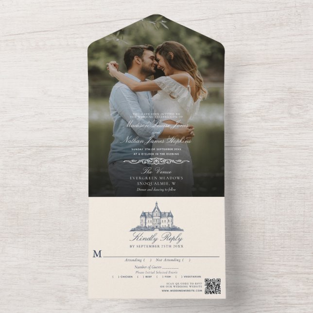 Elegant Old Chateau Manor Wedding Photo QR Code All In One Invitation (Inside)