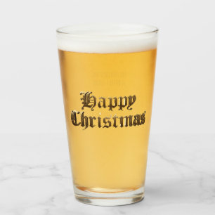 Elegant Old English Lettering Happy Christmas Glass