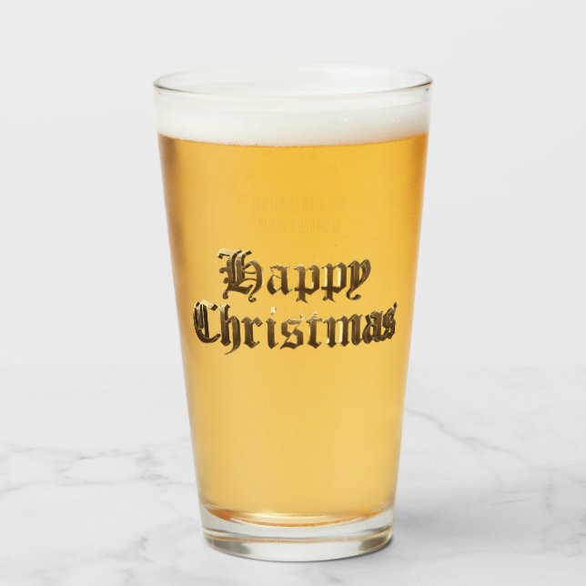 Elegant Old English Lettering Happy Christmas Glass (Front Filled)