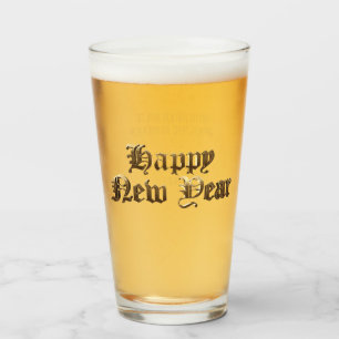 Elegant Old English Lettering Happy New Year Glass