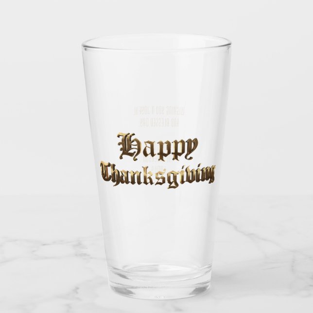 Elegant Old English Lettering Happy Thanksgiving Glass (Front)