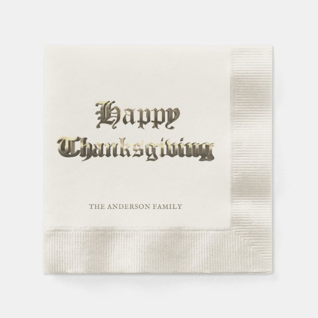 Elegant Old English Lettering Happy Thanksgiving Napkin (Front)