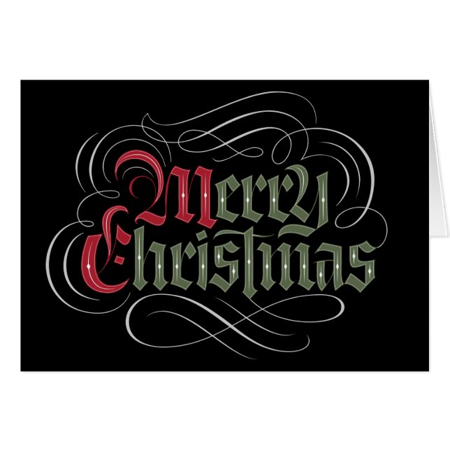 Elegant Old English Merry Christmas Calligraphy (Front Horizontal)