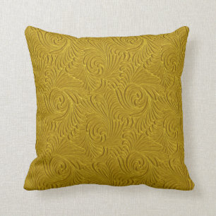 Elegant Old Gold Tones Embossed Floral Damasks Cushion