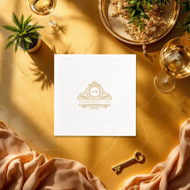 Elegant Old Money Aesthetic Wedding Crest Monogram Foil Napkins (Elegant Old Money Aesthetic Wedding Crest Monogram Foil Napkins)