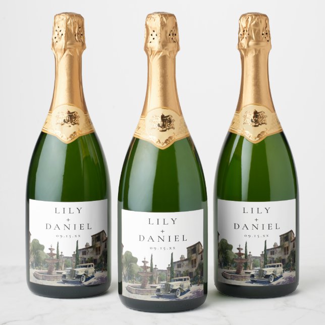 Elegant Old Money Country Estate Wedding Sparkling Wine Label (Bottles)