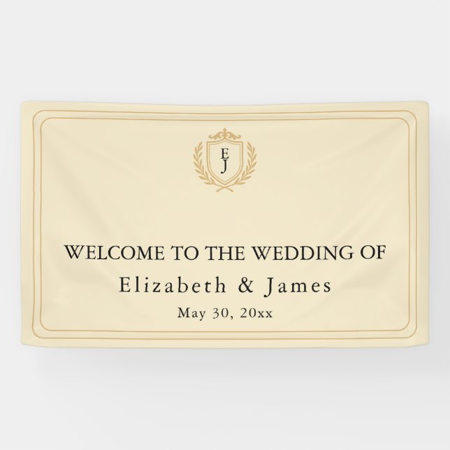 Elegant Old Money Crest - Ivory & Gold Wedding Banner (Horizontal)