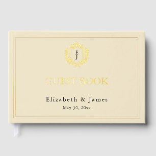 Elegant Old Money Crest - Ivory & Gold Wedding Guest Book