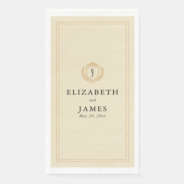 Elegant Old Money Crest - Ivory & Gold Wedding Napkin (Front)
