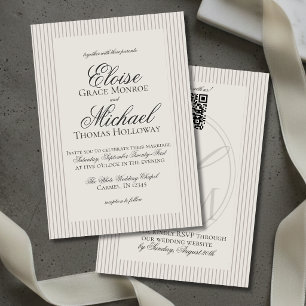 Elegant Old Money Script Neutral Stripe Wedding Invitation