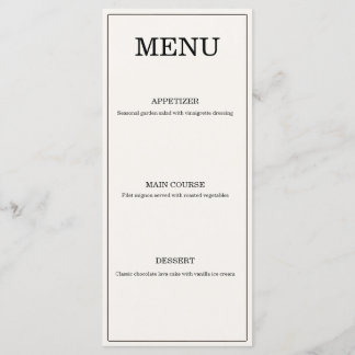Elegant Old Money Wedding Menu Card
