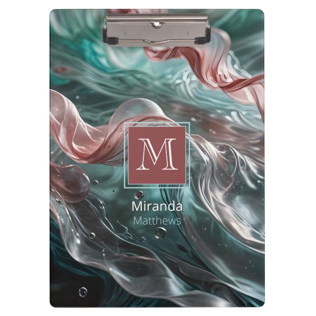 Elegant Old Rose and Emerald Silk Water Typography Clipboard (Front)