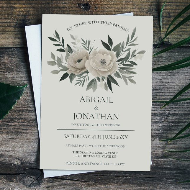 Elegant Olive And Sage Green Floral Wedding Invitation (Creator Uploaded)