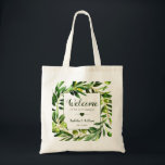 Elegant Olive Boho Garden Wedding Welcome Favour Tote Bag<br><div class="desc">Elegant olive boho garden summer wedding favour bag. The text can be changed using right the "Details" menu. To fit everything to your needs please click the "Customise" button and you can text style and colour change. Please contact me if you need help, for matching items or you have special...</div>