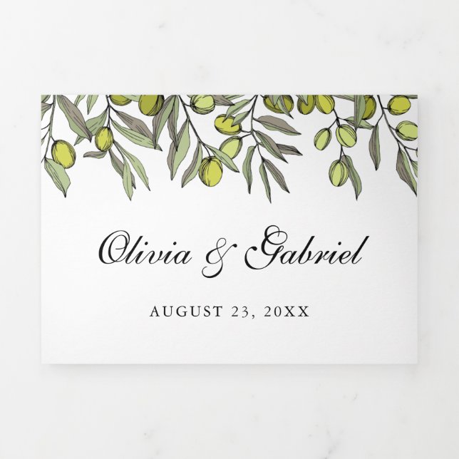 Elegant Olive Botanical classic Wedding Tri-Fold Invitation (Cover)