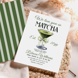 Elegant Olive Bow Love You So Matcha Baby Shower Invitation