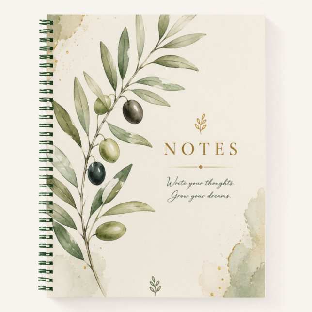 Elegant Olive Branch Botanical Notebook | Minimali (Front)