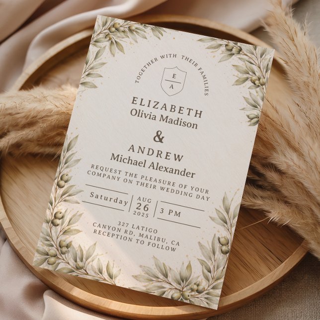 Elegant Olive Branch Greenery Wedding Invitation (Creator Uploaded)