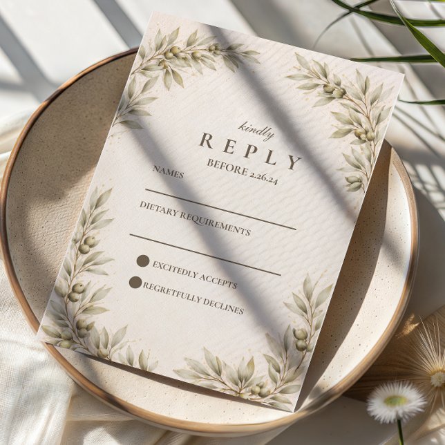 Elegant Olive Branch Greenery Wedding RSVP Card (Creator Uploaded)